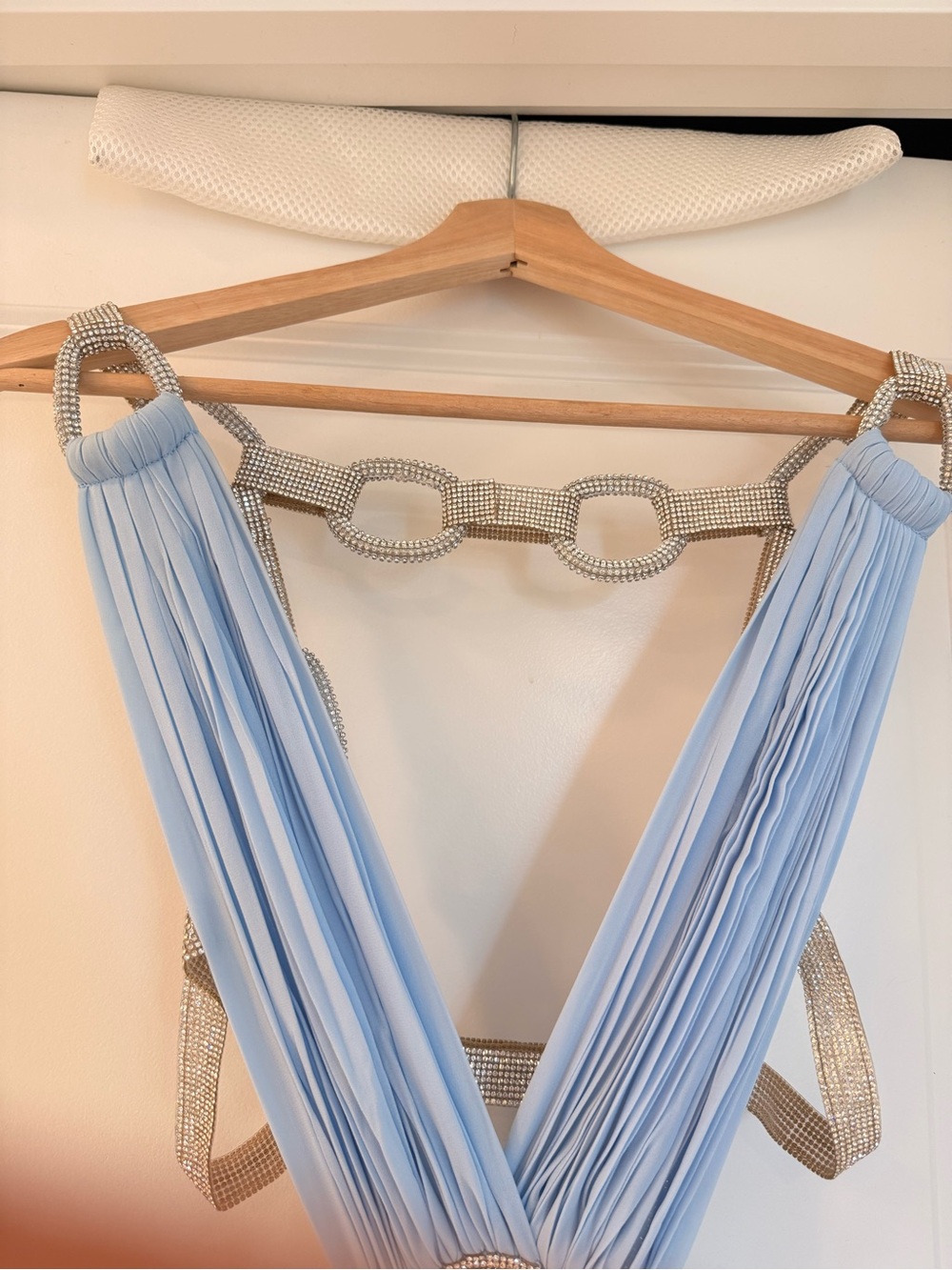NEW Bronx and Banco Brielle Powder Blue Diamond Gown Elegant Plunge Cutout dress - Picture 13 of 17